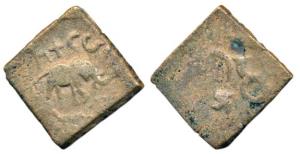 Kukutapada Dynasty, Copper Unit, 4.70g, Marathawada Region, elephant to right with upraise