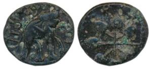 Satavahanas, Chimuka, Potin Unit, 4.16g, Nevasa —Paithan region, elephant walking to right