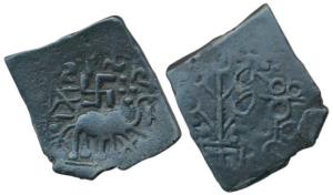 Satavahanas, Siri Satakarni, Copper Unit, 7.23g, elephant walking to right with upraised t