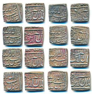 Akbar, Silver Square Rupee (8), Ahmedabad Mint (mint name off flan), Kalima on obv., AH 99