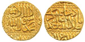 Akbar, Gold Mohur, 10.93g, Ahmedabad Mint, AH 986, Kalima on obv. (KM 108.2). About Extrem