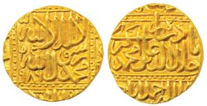 Akbar, Gold Mohur, 10.91g, Ahmedabad Mint, AH 986, Kalima on obv. (KM 108.2). Extremely Fi