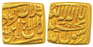 Akbar, Gold Heavy Mohur, 12.23g, Ahmedabad Mint (mint name off flan), AH 997, Kalima on ob