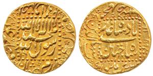 Shah Jahan, Gold Mohur, 10.98g, Burhanpur Mint, AH 1060/23, mint name at bottom on rev., l