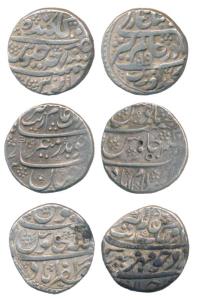 Aurangzeb, Silver Rupee (3), Golkonda, Islamabad and Zafarabad Mints, AH 1069/Ahd, 1098/30