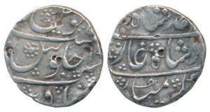Muhammad Shah, Silver Rupee, 11g, Ausa Mint (KM 436.10). About Very Fine.