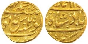 Muhammad Shah, Gold Mohur, 10.75g, Muhammadabad Banaras Mint, RY 25 (KM 438.5). Slight tra