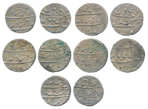 Muhammad Shah, Silver Rupee (5), Burhanpur Mint, AH 114X/5 RY; Gwalior Mint, AH 1132/Ahd; 