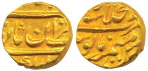 Muhammad Shah, Gold ½ Mohur, 5.44g, Dar-ul Khilafat Shahjahanabad Mint, AH 114X/12, (KM 43