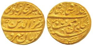Alamgir II, Gold Mohur, 10.84g, Dar-ul-Khilafat Shahjahanabad Mint, Taban couplet - the co