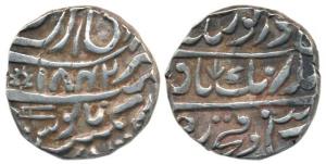 Amritsar Mint, Silver Rupee, 10. 60g, VS 1842, Gobindshahi couplet, a horizontal katar (da