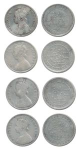 Mangal Singh, Silver Rupee (4), 1877 (2) and 1880 (2), with the name of Victoria, (KM 46).