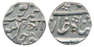 Anand Rao(AH 1215-1235; 1800-1819 AD), Silver ½ Rupee, 5.71g, RY 8, Nagari initial Aa on r