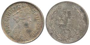 Sayaji Rao III, Silver Rupee, 11.35g, VS 1952 (KM Y36). Very Fine+.
