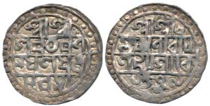 Lakshmi Narayan (SE 1509-1549, 1587-1627 AD), Silver Tanka, legend in 4 lines on both side