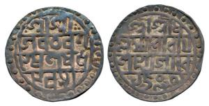 Lakshmi Narayan, Silver Tanka, legend in 4 lines on both sides, obv. ‘Sri Sri /Siva Charan