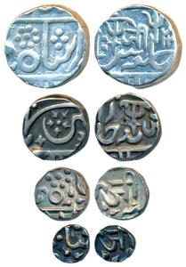 Jayaji Rao, set of 4, Silver Rupee, ½ , ¼ and 1/8, Lashkar Mint, in the name of Shah Alam 