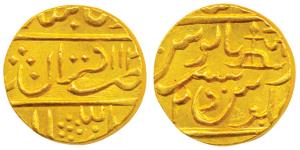 Jayaji Rao, Gold Mohur, 11.2g, Lashkar Mint, in the name of Muhammad Shah, upright pointin