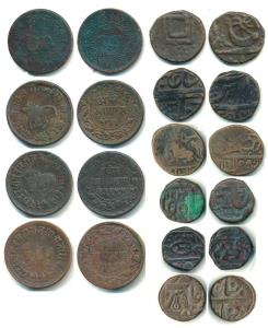 Assorted lot, Malharnagar Mint, Copper Paisa and ½ Anna (9), in the name of Shah Alam II, 
