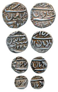 Ranjit Singh (AH 1263-1281, 1846-1864 AD), set of 4, Silver Rupee, ½ , ¼ and 1/8, second s