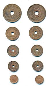 Vijayrajji (VS 1998-2004, 1942-1947 AD), Set of 5, Copper Trambiyo, Dhinglo, Dhabu, Payalo
