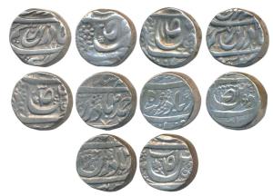 Silver Rupee (5), set of 5 different rulers Amir Khan, Sikandar Ali Khan, Ibrahim Ali Khan