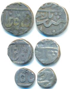 Udaipur Mint, set of 3, Silver Rupee, ½ and 1/4, in the name of Alamgir II, sun or star mi