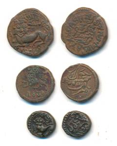 Krishna Raja Wodeyar (AH 1225-1285, 1810-1868 AD), Copper 5, 10 and 20 Cash, 1834 and 1839