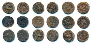 Krishna Raja Wodeyar, Copper 20 Cash (9), type VI, lion to left on obv., different dates 1