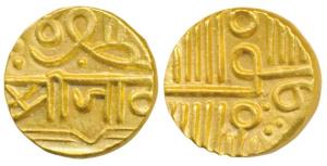 Jam Vibhaji (VS 1909-1951, 1852-1894 AD), Gold ½ Kori, 3.23g, in the name of Muzaffar Shah