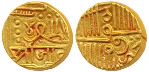 Jam Vibhaji, Gold Kori, 6.41g, in the name of Muzaffar Shah III of Gujarat Sultanate with 