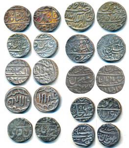 Assorted Lot of 10 different states, Silver Rupee (10), Alwar, Sheodan Singh, Rajgarh Mint