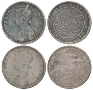 Alwar and Bikaner, Silver Rupee (2), with the name and portrait of Victoria, 1882 and 1892