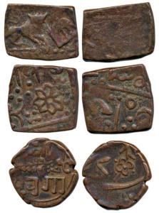 Copper Paisa (3), Baroda, Khande Rao, Amreli Mint, Nagari ’Kha’ and scimitar; Lunavada, Wa