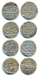 Baroda, Ahmedabad Mint, Silver Rupee (4), 2 different types, with Ga in Devnagari; EIC, Bo