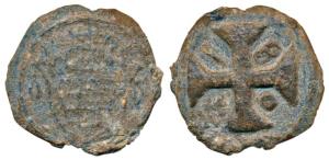 Diu, Maria I, Tin 20 Bazarucos, 11.67g, 1800, crowned arms on obv., date in angles of cros