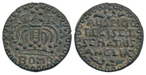 Bombay Tin 2 Pice, 29.48g, GR above a large crown divided by an orb and cross with BOMB wr