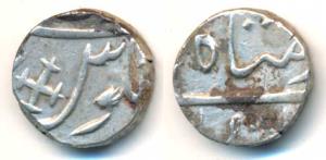 Broach, Imtiyad ud Daula, Silver ½ Rupee, Surat Mint, in the name of Shah Alam II, cross i
