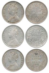 Victoria Queen and Empress, Silver Rupee, 1862, B / II / 1 / 0 and B / II / 2 / 0; 1880, B