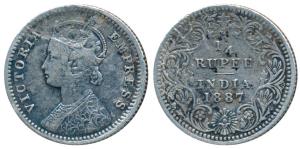 Victoria Empress, Silver ¼ Rupee, 1887, Calcutta Mint, C / II / C incuse. Very Fine.