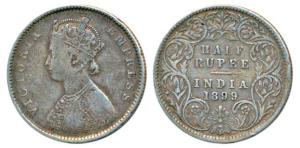 Victoria Empress, Silver ½ Rupee, 1899, Bombay Mint, A / I / B incuse, Inverted ’B’, (Prid