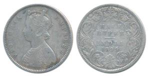 Victoria Empress, Silver ½ Rupee, 1899, Bombay Mint, A / I / ’B’ incuse. About Very Fine.