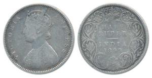 Victoria Empress, Silver ½ Rupee, 1899, Bombay Mint, A / I / ’B’ incuse. About Very Fine.