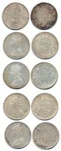 Victoria Queen and Empress, Silver Rupee, Bombay Mint, 1874, A2 / II / No mint mark; 1884,