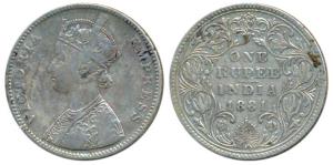 Victoria Empress, Silver Rupee, 1881, Bombay Mint, A3 / IV / Dot. About Very Fine, Rare.