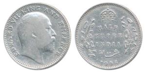 Edward VII, Silver ½ Rupee, 1906. Fine.