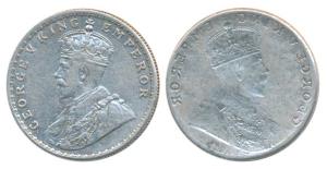 George V, Silver Rupee, Error, Brockage, nice complete lakhi impression on rev., the lakhi