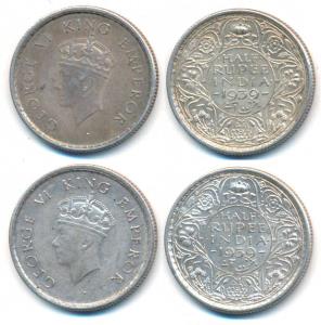 George VI, Silver ½ Rupee, 1939, Bombay and Calcutta Mint. Very Fine. (2)