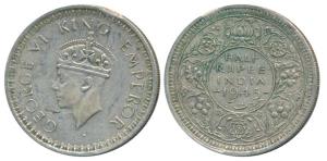 George VI, Half Silver ½ Rupee, Lahore Mint, 1945, Large 5, L mint mark below on rev. Edge