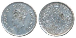 George VI, Silver Rupee, 1938, Bombay Mint, with dot. Very Fine+.